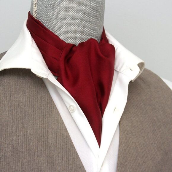 Maroon Silk Men's Cravat Ascot A191 - Picture 4 of 7